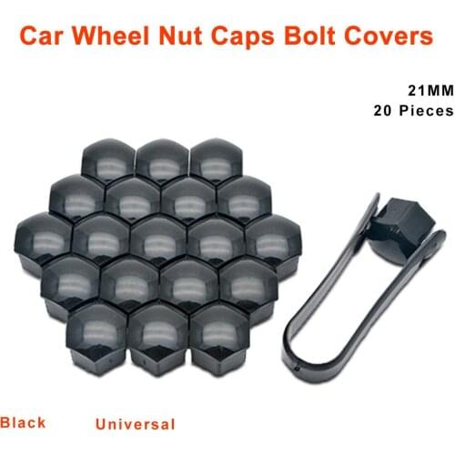 Black Universal Auto Car Wheel Tyre Lug Bolt Nut Covers Caps&Tool 21MM 20pcs