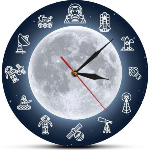 Outer Space Astronaut Modern Wall Clock Space Travelling Round Time Clock Wall Watch Scientist Dreamer Galaxy Wall Decor