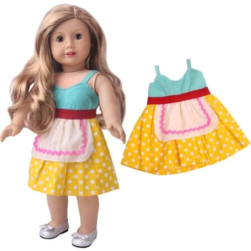 18 Inch American Doll Girls Yellow-green Polka-dot Halter Dress Newborn Baby Toys Accessories Fit 43 Cm Boy Dolls Gift c790