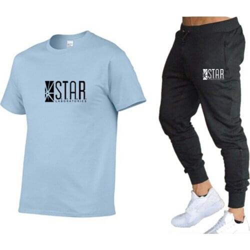 2021 summer mens shirt casual sportswear fashion STAR short sleeve + mens trousers set