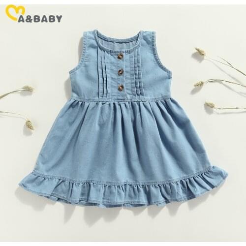 Ma&Baby 1-6Y Cute Kid Baby Girls Dress Ruffles Denim Dresses For Girls Summer Children Clothes Costumes DD43