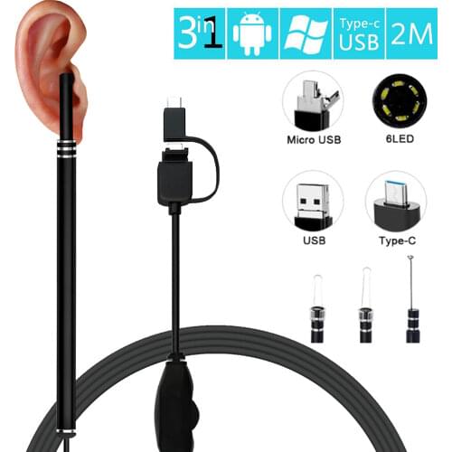 Medical In Ear Cleaning Endoscope Spoon Mini Camera Ear Picker Ear Wax Removal Visual Ear Mouth Nose Otoscope Support Android PC