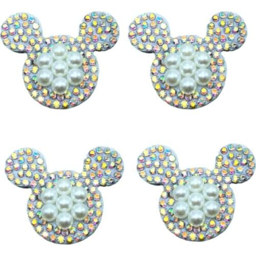 Mickey Patch Pearl Beaded Stripes Patches For Clothing Sew On Cartoons Crystal Stickers 3x3.5Cm Patches Set Craft Applique