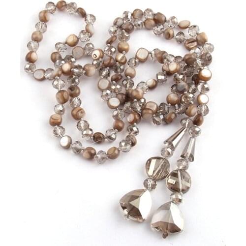 Fashion Bohemian Tribal Jewelry Long Knotted Crystal and Shell Pendant Necklace and For Women Belt