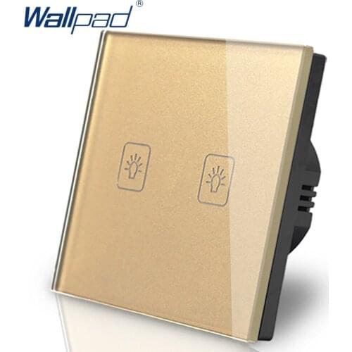 Eu 2 Gang 1 Way Switch European Standard 86 Wallpad Gold Crystal Glass LED Touch Wall Switch Panel 2 Gang EU Free Shipping