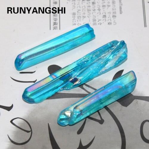 Natural crystal clear quartz Electroplated Blue Crystal Column Color-plated Unicuspid Ornaments Decoration