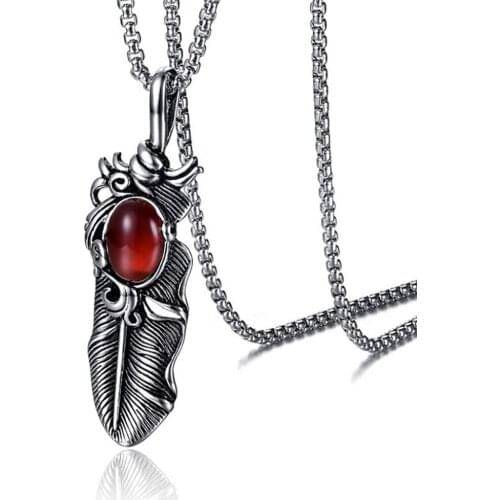 Stainless Steel Vintage Feather Wings Stone Pendant Necklace Angle Wing Gift Necklaces Gift For Him with Chain