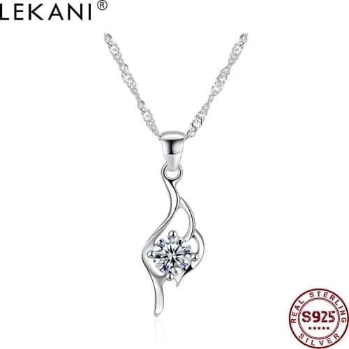 LEKANI Sterling Silver 925 Necklace For Women Geometry Round Smooth Cubic Zirconia Pendant Necklaces Elegant Silver Jewelry