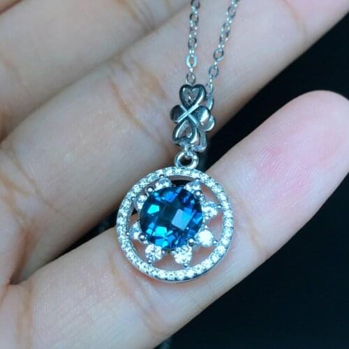 Fashion exquisite blue Topaz necklace women silver necklace birthday anniversary christmas gift real gem 925 sterling silver