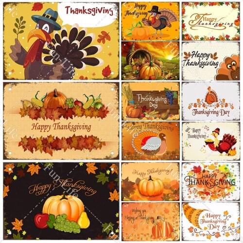 Thanksgiving Day Plate Poster Pumpkin Vintage Wall /Home/Bar holiday Decor Chicken Metal Tin Sign Plaques Poster 20x30CM