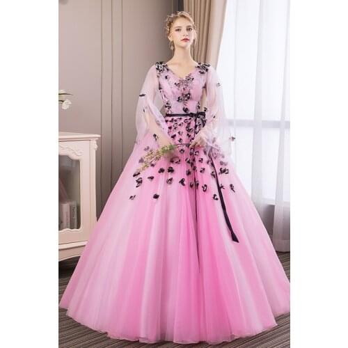 Luxury queen cosplay pink 3 flowers medieval dress Renaissance costume Victorian/Marie Antoinette Belle Ball