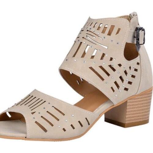 Hollow Sandals High Heel Buckle Belt Fashion Fish Mouth Shoes Women Sandals Summer Ladies Rhinestone Sandals Women Sandals