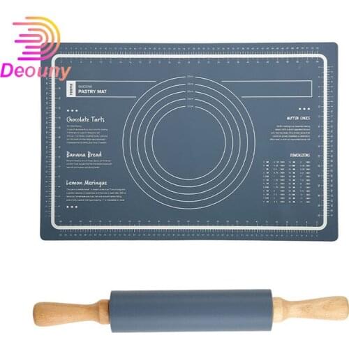 DEOUNY Large Silicone Mat Rolling Pin Set Thickening Non-Stick Baking Mats Tools Pastry Rolling Kneading Pad Kitchen Accessories