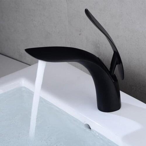 Azeta Black Bathroom Faucet Modern Single Handle Basin Faucet Mixer Deck Mounted Sink Tap Wash Basin Mixer AT6606B