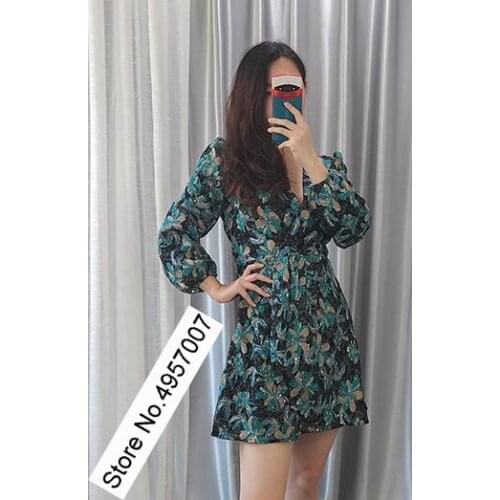 Stylish V Neck Sequins Applique Mesh Embroidery Long Sleeve Short Mini Dress