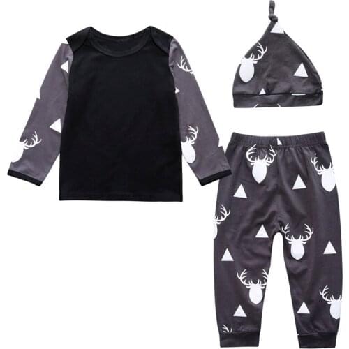 Newborn Baby Boy Deer Tops T-shirt+Leggings Pants Hat 3PCS Outfit Sets Clothes Infant Baby Boy Girl Christmas Clothing Set