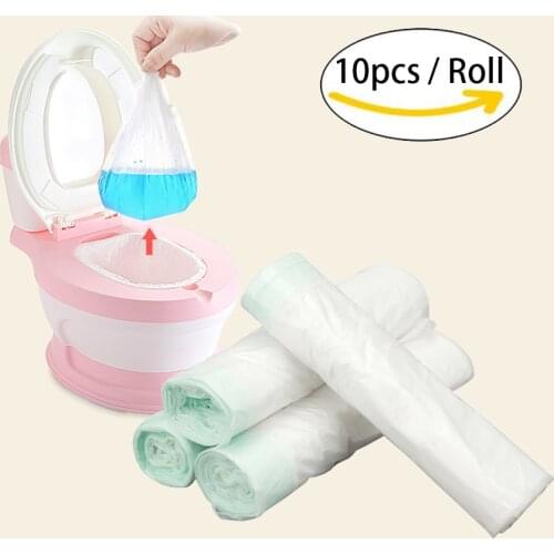 10pcs/roll Universal Potty Training Toilet Seat Bin Bags Travel Potty Liner Disposable with Drawstring Easy Convenient Baby Care