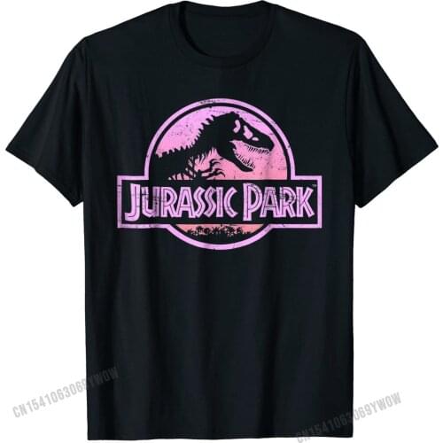 Jurassic Park Retro Neon Pink Logo Graphic T-Shirt Cotton Fitness Tight Tops T Shirt Discount Men T Shirt cosie