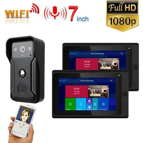 7 inch 2 Monitors Wireless WIFI Video Door Phone Doorbell Intercom Entry System with Wired HD 1080P Wired Camera Night Vision