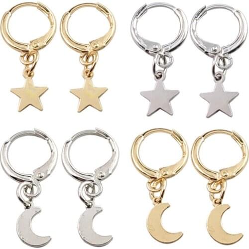 Golden Silver Color Drop Earings Korea Moon Star Pendant Girls Children Gift Little Dangle Earring Statement Vintage Jewelry