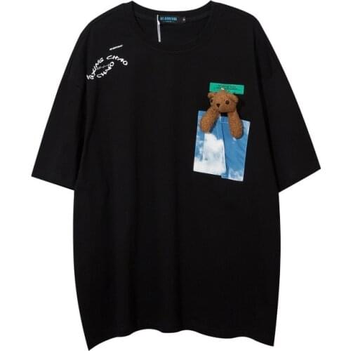 High quality 100%Cotton Fashion Half Sleeve T-shirt For Men And Women Japanese Oversized Mens Bear Cartoon T-shirts For Couples