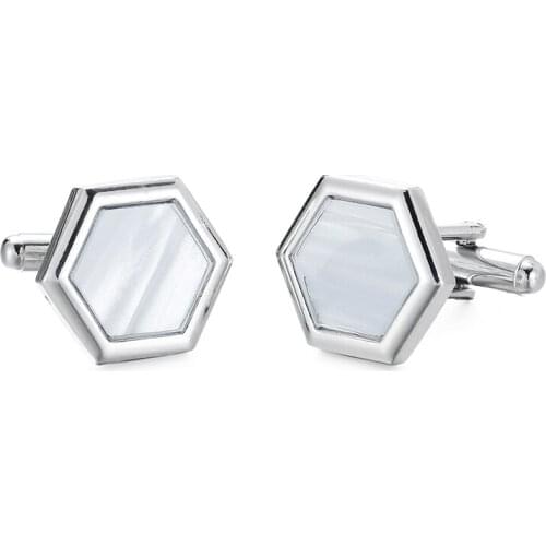 WN new high quality unique fashion accessories Silvery Cufflinks smooth hexagon men French shirt Cufflinks