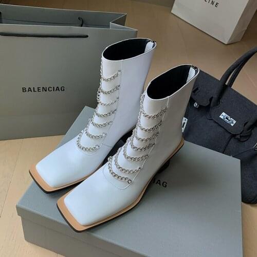 2021 Winter Ankle Boots Sexy High Heeled Women Boots Black Genuine Leather Zip Ladies Shoes WESTERN