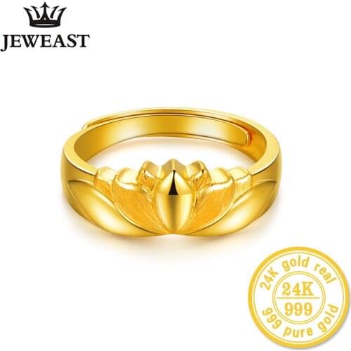 HMSS 24K Pure Gold Rings Fashion Lotus Female Ring Trendy Party Real Solid Au999 Good Nice 2020 New Hot Sale