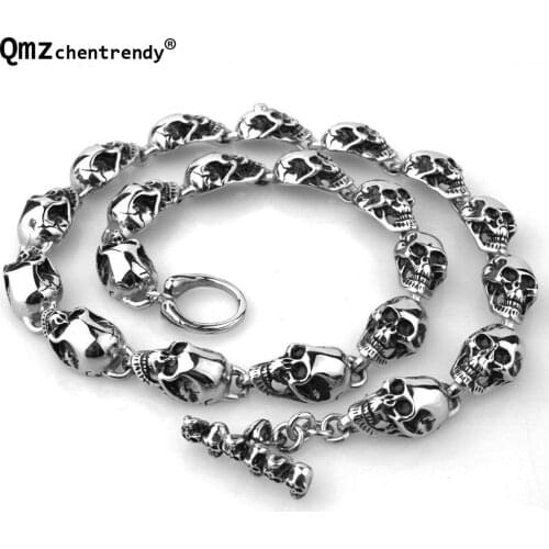 15m Punk Heavy Mens Personality Crack Skull Chain Necklace Rock Motor biker 316L Stainless Steel Skeleton Ghost Necklace