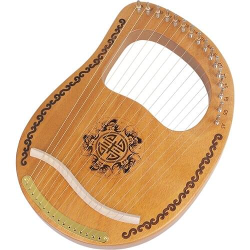 16-String Harp Portable Mahogany Oguman Pattern Edging Musical Instruments with Instructions & Wrench for Beginner