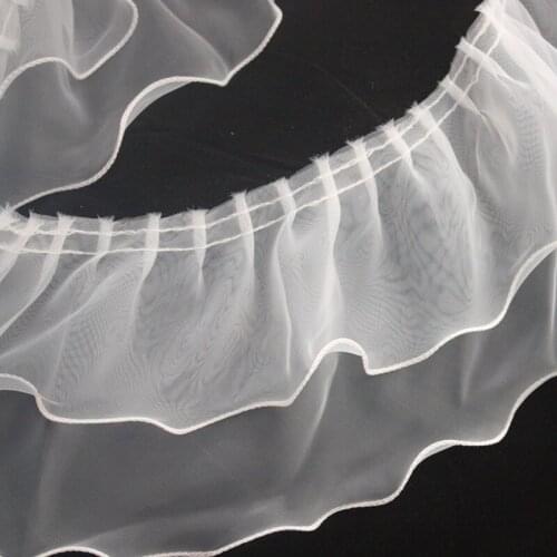 20Yards double layer Luxury White Organza Glitter Lace Fabric Wedding Dress Sewing Ruffle Trim Fringe Ribbon DIY Sewing Decor