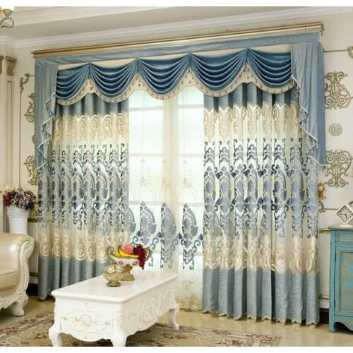 2021 New Curtain Simple European Atmospheric Water-soluble Hollow Embroidery Shading Curtains for Living Dining Room Bedroom