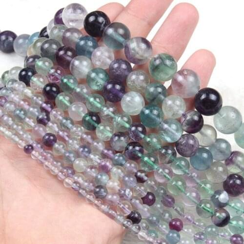 4-14mm Natural Round Purple & Green Fluorite Beads For Jewelry Making Beads Necklace 15'' Needlework DIY Beads Bracelets