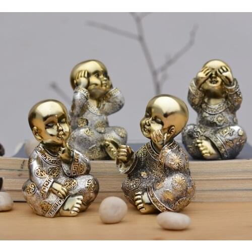 4PCS/SET Chinese Buddhism Mini Buddhist Monks Kawaii Buddha Statue Resin Figurine Decoration Fairy Garden Miniature R4506