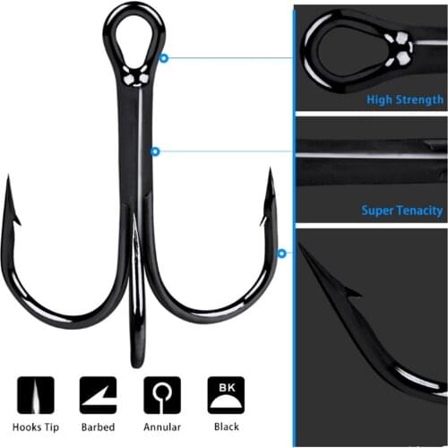 50pcs/lot Sharp Fishing Hook 2-10# High Carbon Steel Treble Hooks Fishing Tackle Round Bent Treble Saltwater Bass Tools Pesca