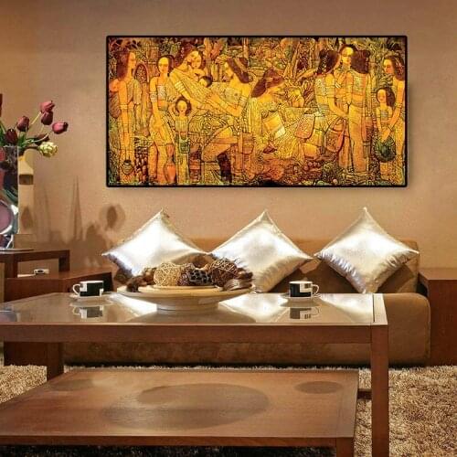 Abstract Gold Traditional Chinese Portrait Canvas Painting Posters and Prints Scandinavian Art Wall Picture for Living Room