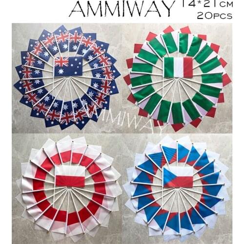 AMMIWAY 14x21cm 20pcs Australia Italy Poland Czech Republic Small Country Flag Drop Shipping Israel Waving National Hand Flag