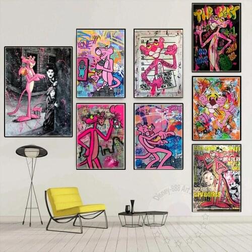 Animation Graffiti Pink Panther Posters Disney Canvas Painting Prints Street Wall Art Picture for Living Room Home Decor Cuadros