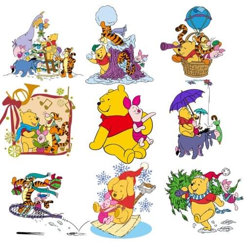 Winnie The Pooh Cartoon Applique Iron-On Transfers for Clothing Stickers Fashion Animal Thermal Heat Transfer for Kids Clothes