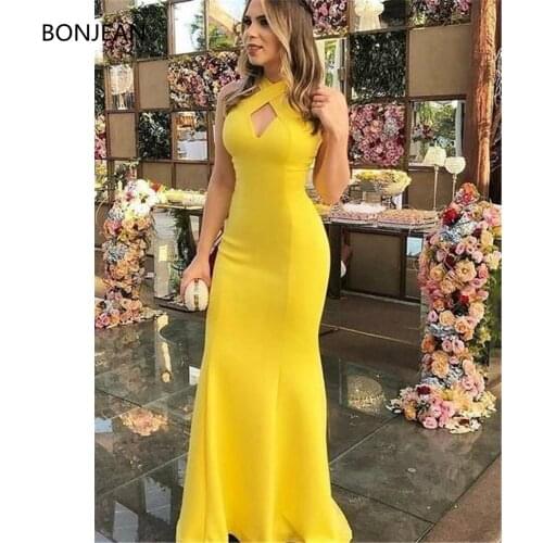 Satin Mermaid Fashion Long Prom Dresses Sheath Sleeveless Halter Floor-Length Ruffles Formal Fancy Evening Dress Gowns 2019