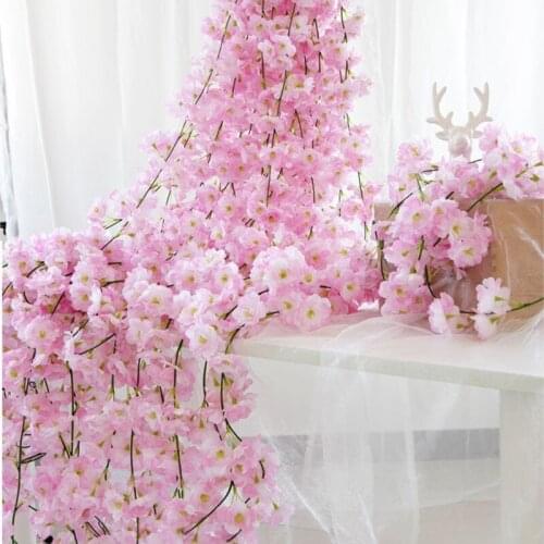 Free Shipping 200cm length Artificial Cherry Flower Rattan Silk Flower Vines Garlands Wedding Party Decoration Home Ornament