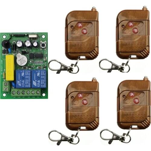 AC 220 V 8 A 2 CH RF Wireless Remote Control 1* Receiver +4* Transmitter Imitation wood grain 2 buttons