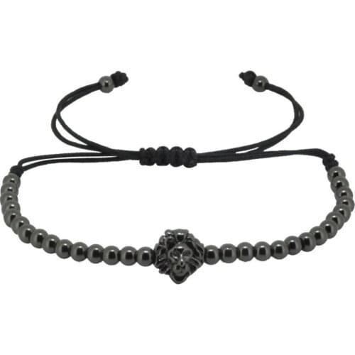 Bracelet for Women / Men Anil Arjandas Lion Head Braiding Macrame Bracelet, 4mm Atolyestone Beads & Real Lion Head