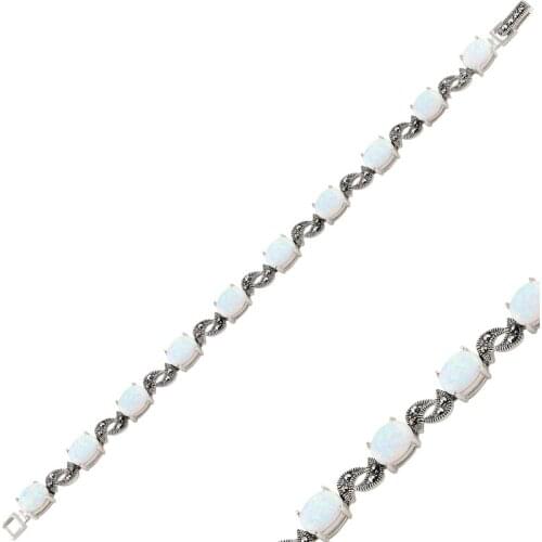Silver 925 Sterling Opal & Marcasite Sterling Bracelet