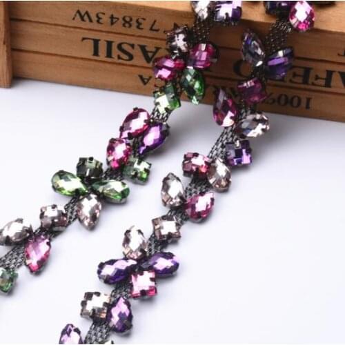 1Yard Crystal Black Base Cup Rhinestone Chain Sewing Style DIY Beauty Accessories Bridal Trim Wedding Dress Costume Apparel