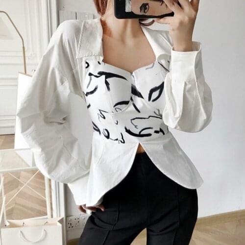 Design sense chest shirt 21 spring and summer new Korean shows thin V-neck top womens tide women shirts blouses
