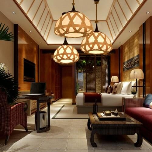 SGROW Wood Lampshade Pendant Lights for Living Room Dinning Room Southeast Asia Creative Design Hanging Lamp Art Light Fixtures