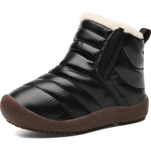 Kids Boy Girl Winter Boots Warm Outdoor Walking Shoes Plush Velvet Ankle Bootie Children Solid Water Resistant Sport Sneakers