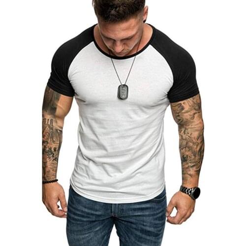 Men O-Neck T-Shirt Color Block Round Neck Short Raglan Sleeve Patchwork T-Shirt Casual Sports Tee Top T-Shirts