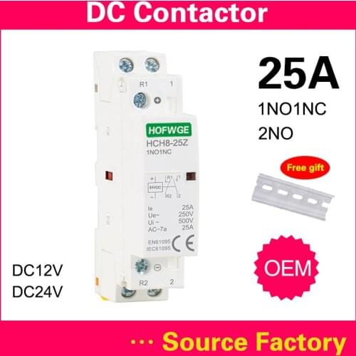 HCH8-25 DC Contactor 2P 25A 2NO DC12V DC24V Automatic Householdr Contactor Din Rail Type